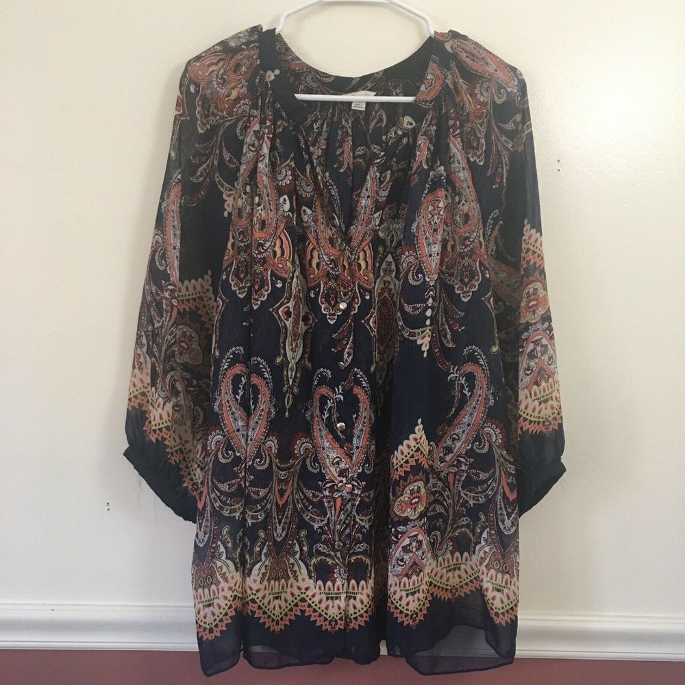Cato Button Down Paisley Sheer Plus Size Blouse